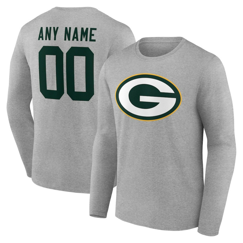 Green Bay Packers Team Authentic Personalized Name & Number Long Sleeve T-Shirt Gray - NFL