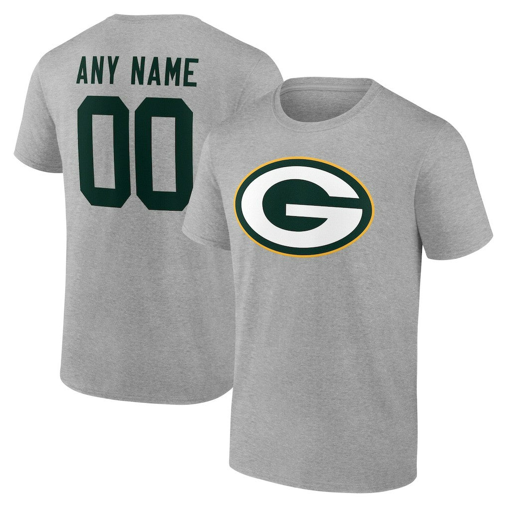 Green Bay Packers Team Authentic Personalized Name & Number T-Shirt Gray - NFL