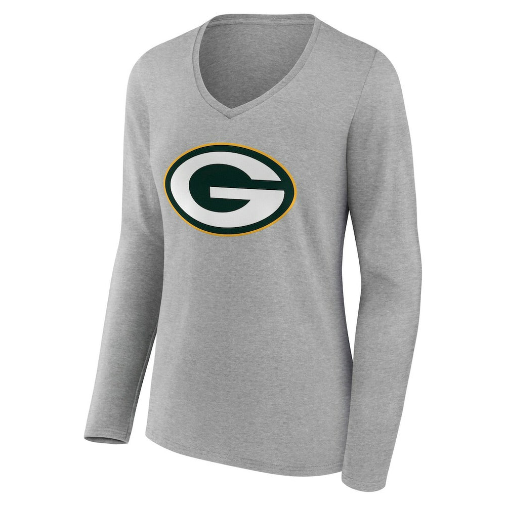 Green Bay Packers Women's Team Authentic Personalized Name & Number Long Sleeve V-Neck T-Shirt Gray - NFL