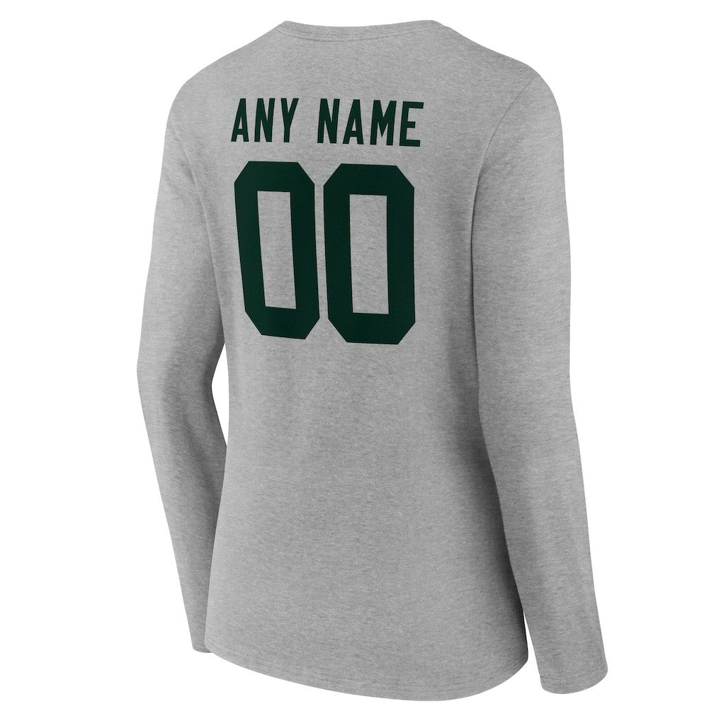Green Bay Packers Women's Team Authentic Personalized Name & Number Long Sleeve V-Neck T-Shirt Gray - NFL