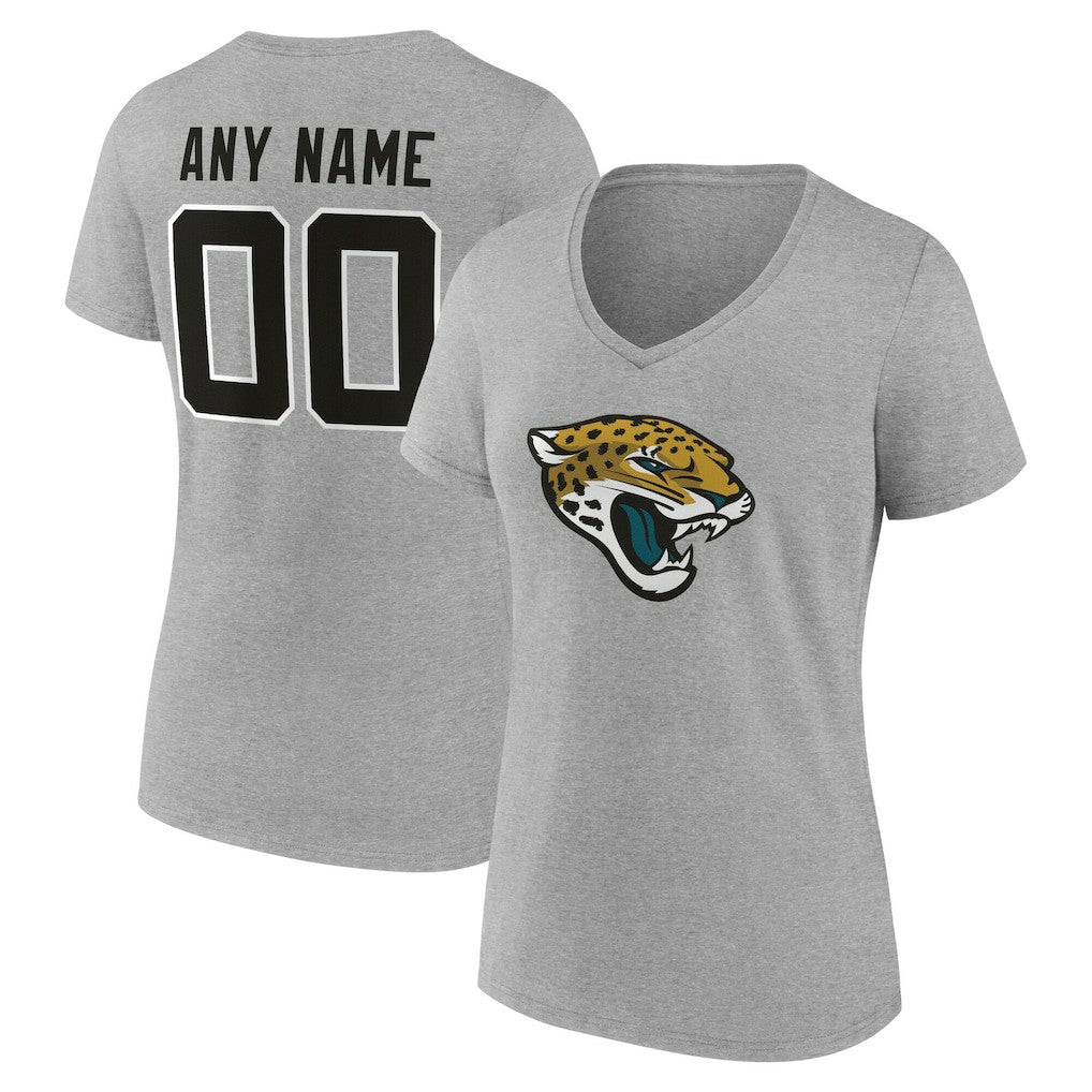 Jacksonville Jaguars Women's Team Authentic Personalized Name & Number V-Neck T-Shirt Gray - NFL