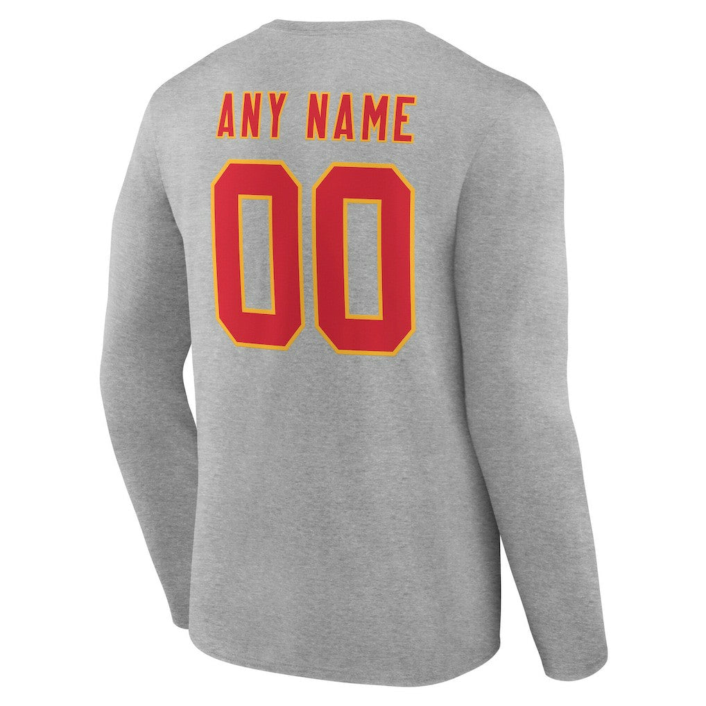 Kansas City Chiefs Team Authentic Personalized Name & Number Long Sleeve T-Shirt Gray - NFL
