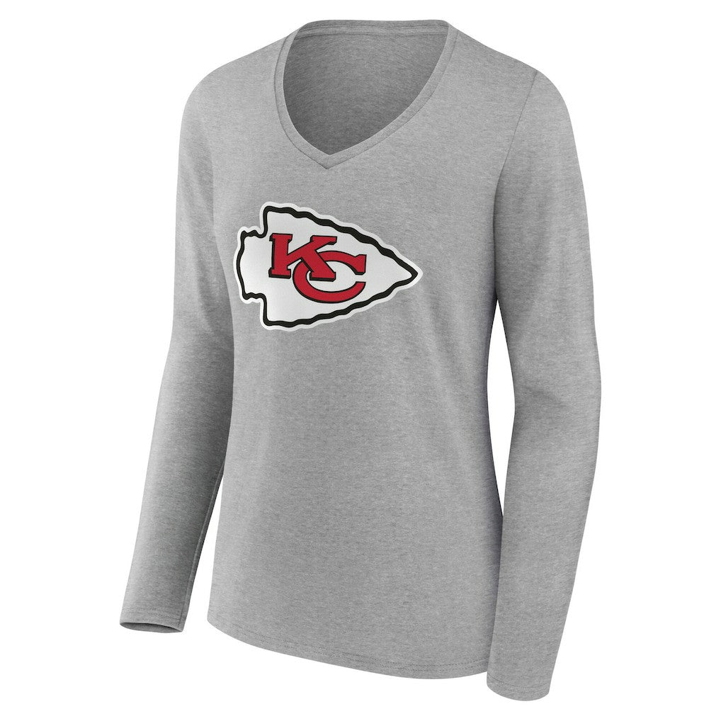 Kansas City Chiefs Women's Team Authentic Personalized Name & Number Long Sleeve V-Neck T-Shirt Gray - NFL