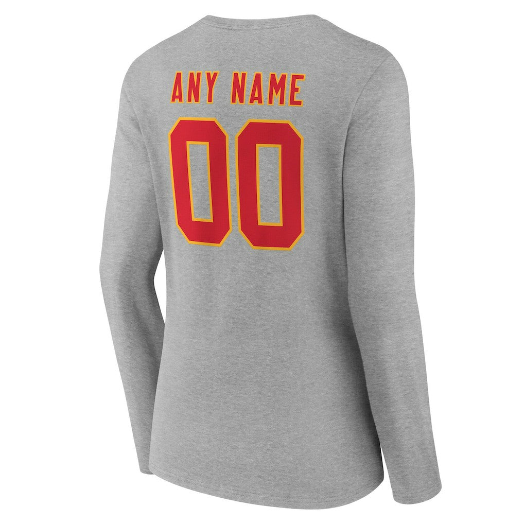 Kansas City Chiefs Women's Team Authentic Personalized Name & Number Long Sleeve V-Neck T-Shirt Gray - NFL