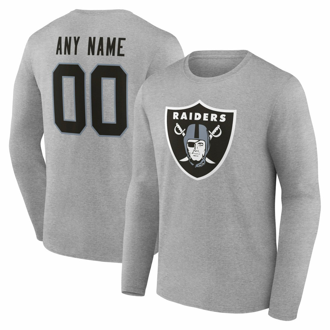 Las Vegas Raiders Team Authentic Personalized Name & Number Long Sleeve T-Shirt Gray - NFL