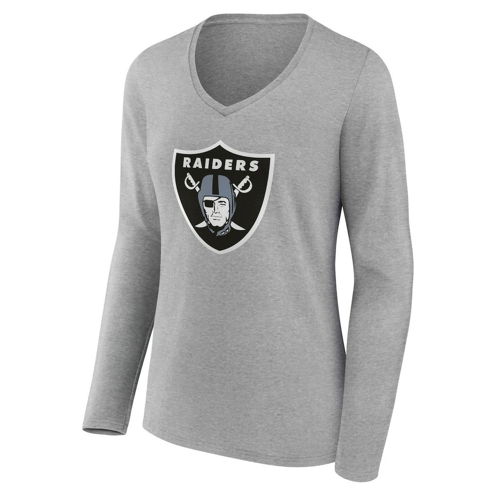 Las Vegas Raiders Women's Team Authentic Personalized Name & Number Long Sleeve V-Neck T-Shirt Gray - NFL