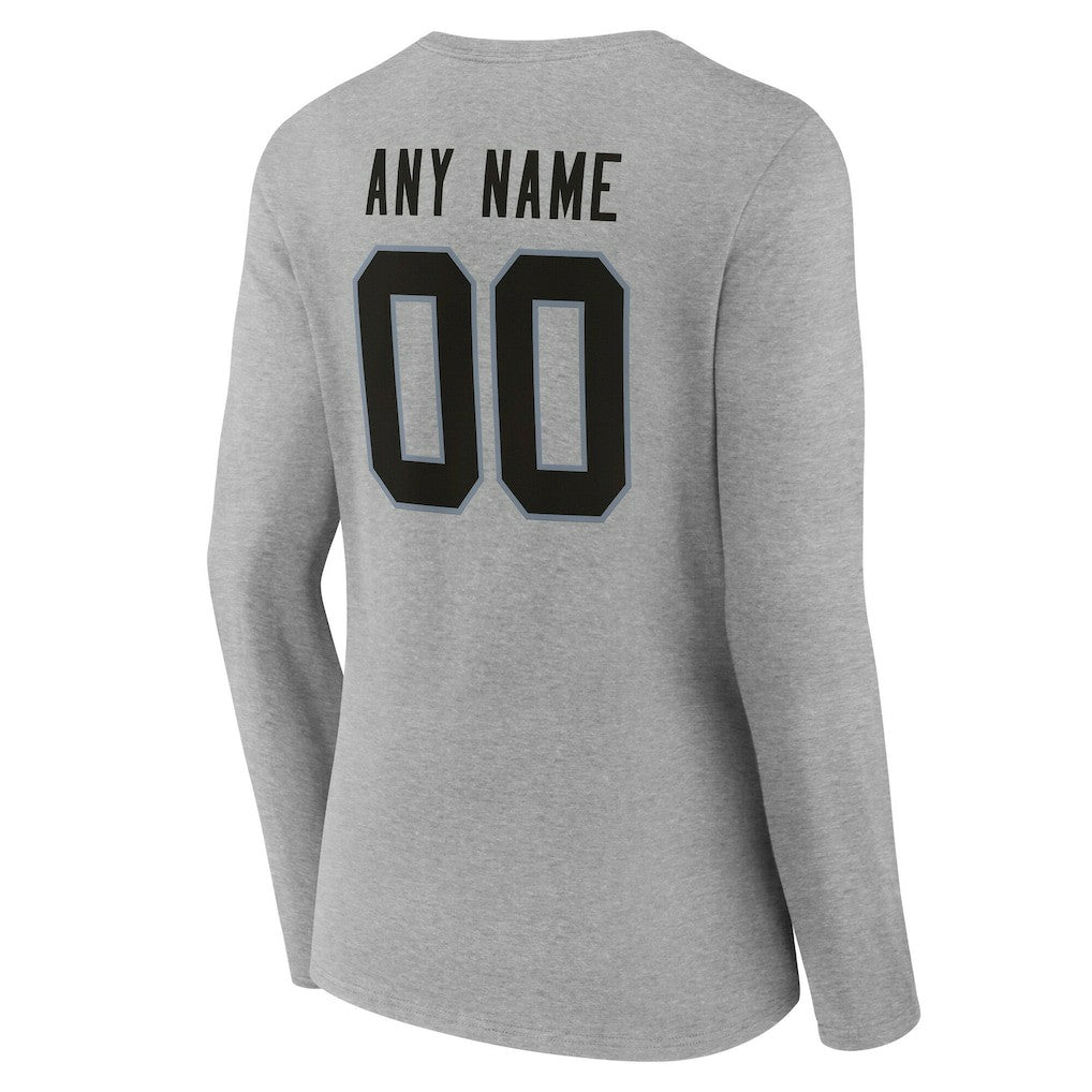 Las Vegas Raiders Women's Team Authentic Personalized Name & Number Long Sleeve V-Neck T-Shirt Gray - NFL