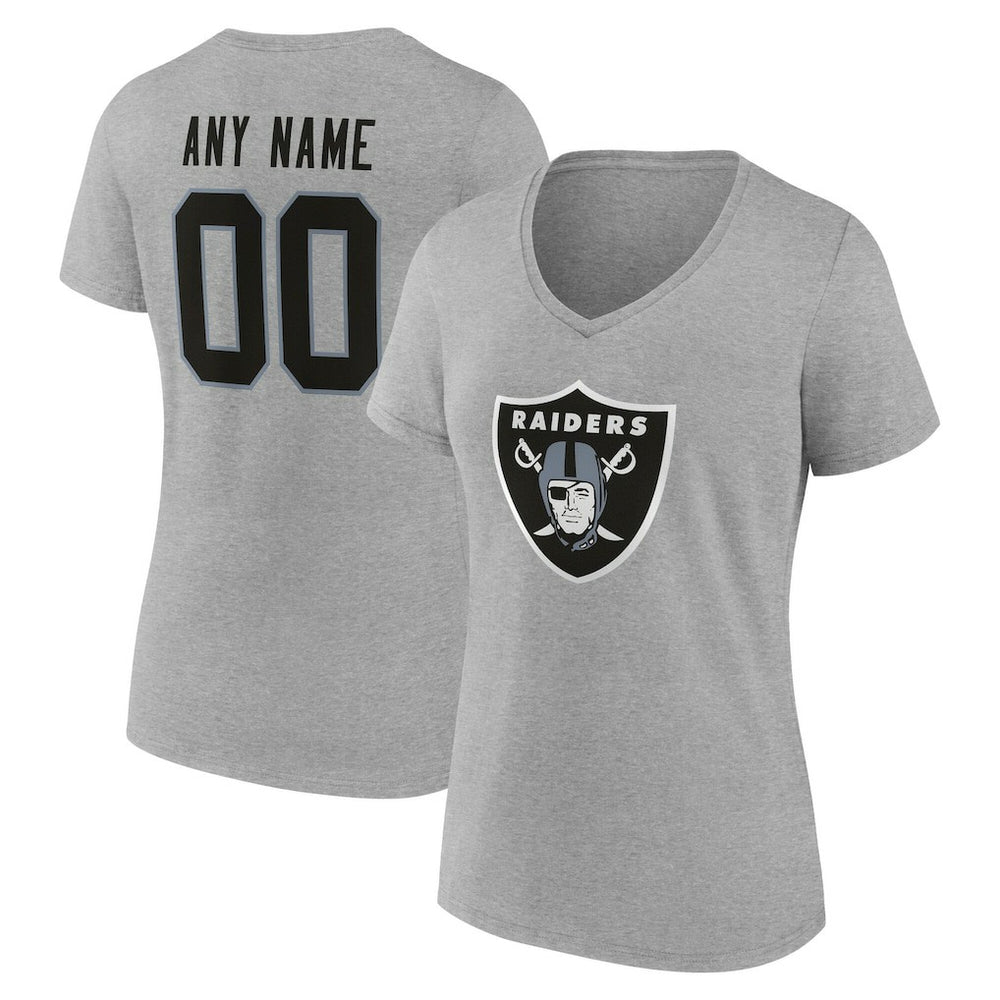 Las Vegas Raiders Women's Team Authentic Personalized Name & Number V-Neck T-Shirt Gray - NFL