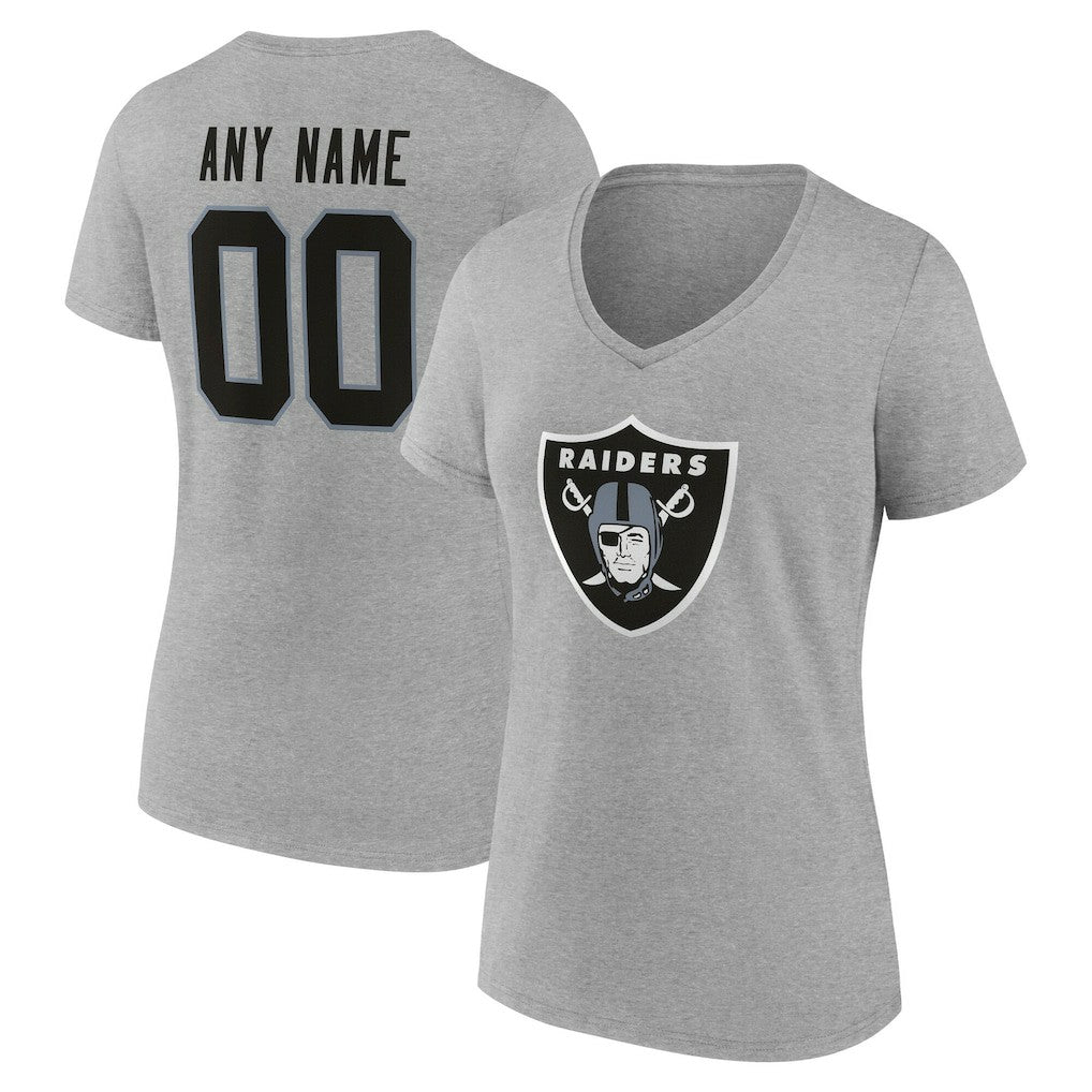 Las Vegas Raiders Women's Team Authentic Personalized Name & Number V-Neck T-Shirt Gray - NFL