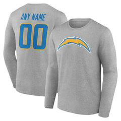 Los Angeles Chargers Team Authentic Personalized Name & Number Long Sleeve T-Shirt Gray - NFL