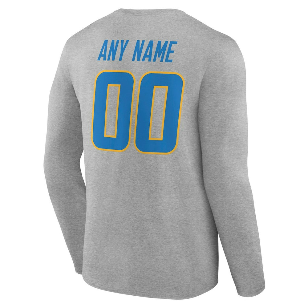 Los Angeles Chargers Team Authentic Personalized Name & Number Long Sleeve T-Shirt Gray - NFL