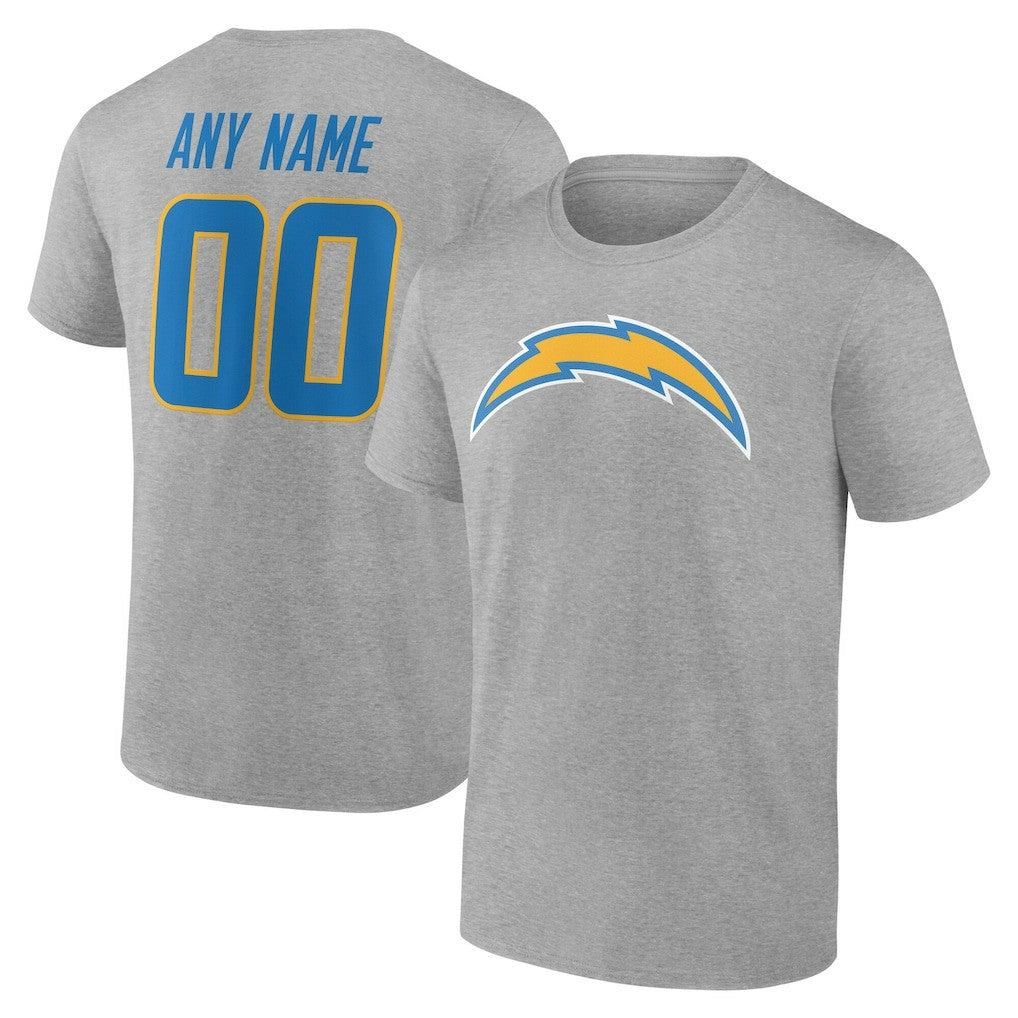 Los Angeles Chargers Team Authentic Personalized Name & Number T-Shirt Gray - NFL