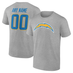 Los Angeles Chargers Team Authentic Personalized Name & Number T-Shirt Gray - NFL