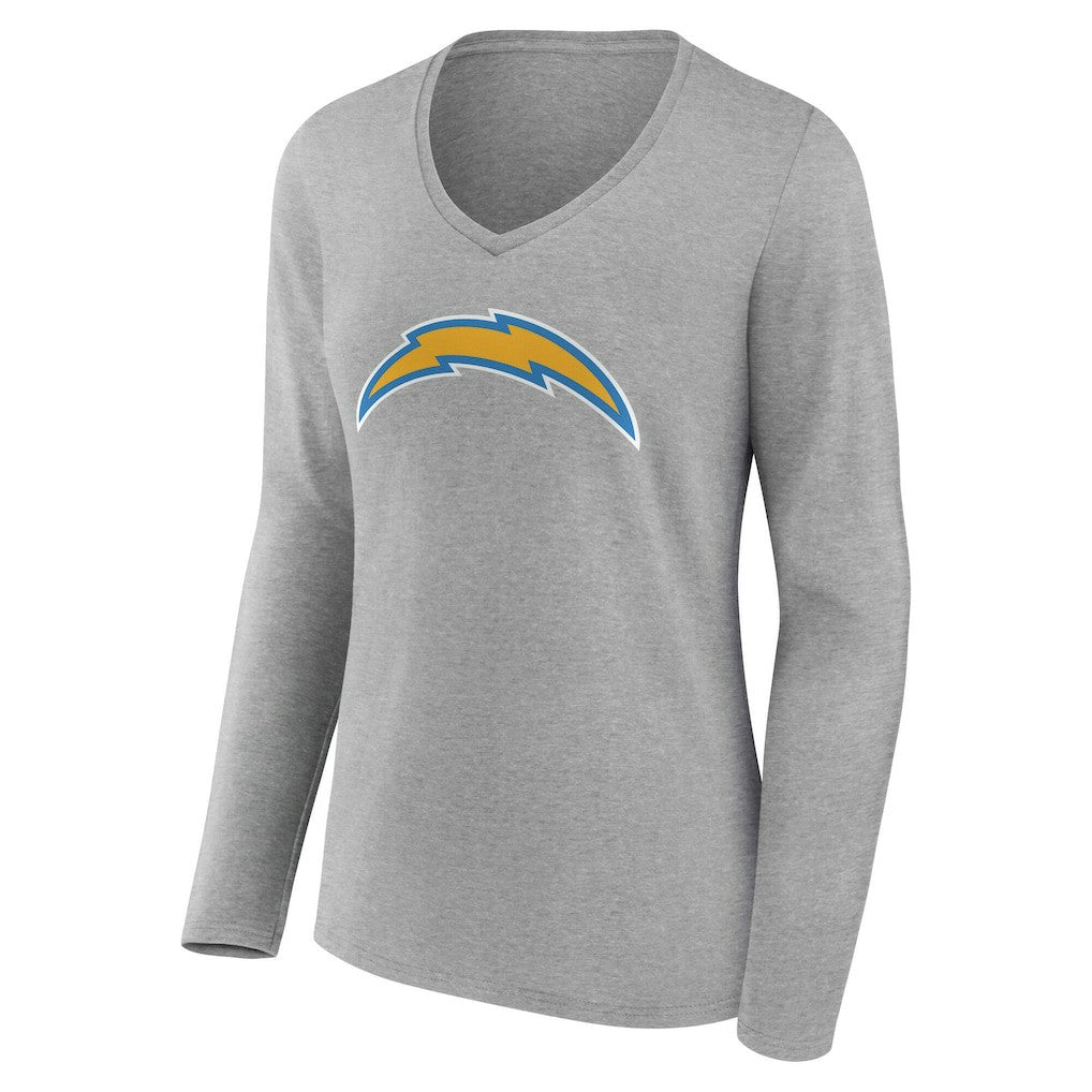 Los Angeles Chargers Women's Team Authentic Personalized Name & Number Long Sleeve V-Neck T-Shirt Gray - NFL