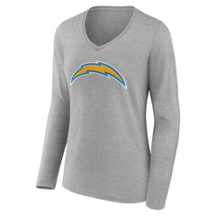 Los Angeles Chargers Women's Team Authentic Personalized Name & Number Long Sleeve V-Neck T-Shirt Gray - NFL