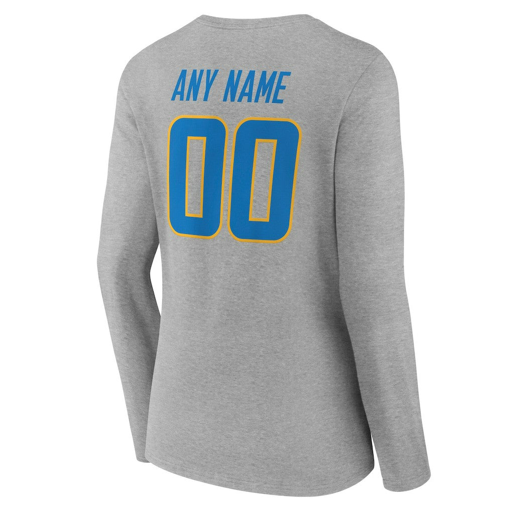 Los Angeles Chargers Women's Team Authentic Personalized Name & Number Long Sleeve V-Neck T-Shirt Gray - NFL