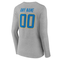 Los Angeles Chargers Women's Team Authentic Personalized Name & Number Long Sleeve V-Neck T-Shirt Gray - NFL