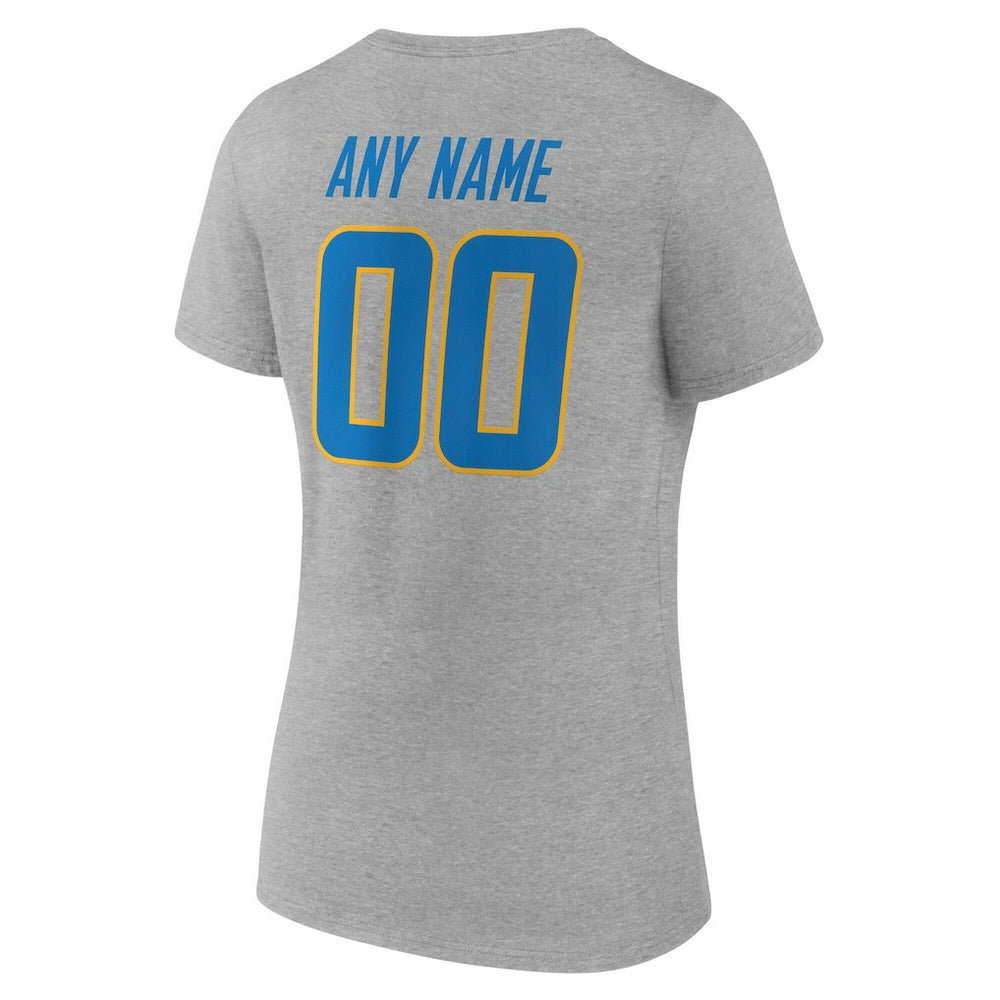 Los Angeles Chargers Women's Team Authentic Personalized Name & Number V-Neck T-Shirt Gray - NFL