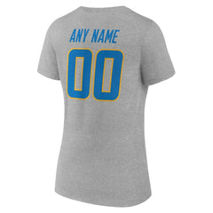 Los Angeles Chargers Women's Team Authentic Personalized Name & Number V-Neck T-Shirt Gray - NFL