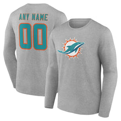 Miami Dolphins Team Authentic Personalized Name & Number Long Sleeve T-Shirt Gray - NFL