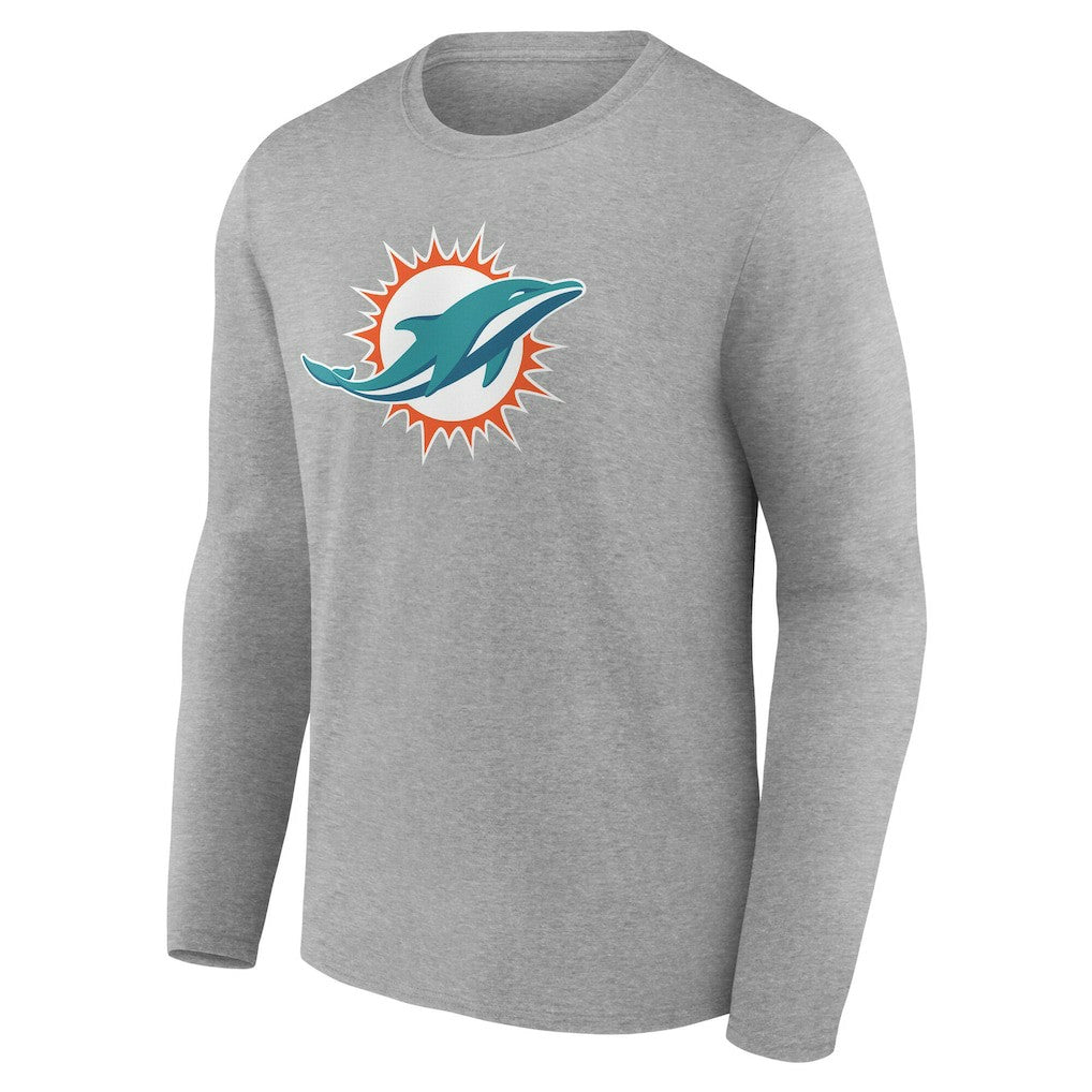 Miami Dolphins Team Authentic Personalized Name & Number Long Sleeve T-Shirt Gray - NFL