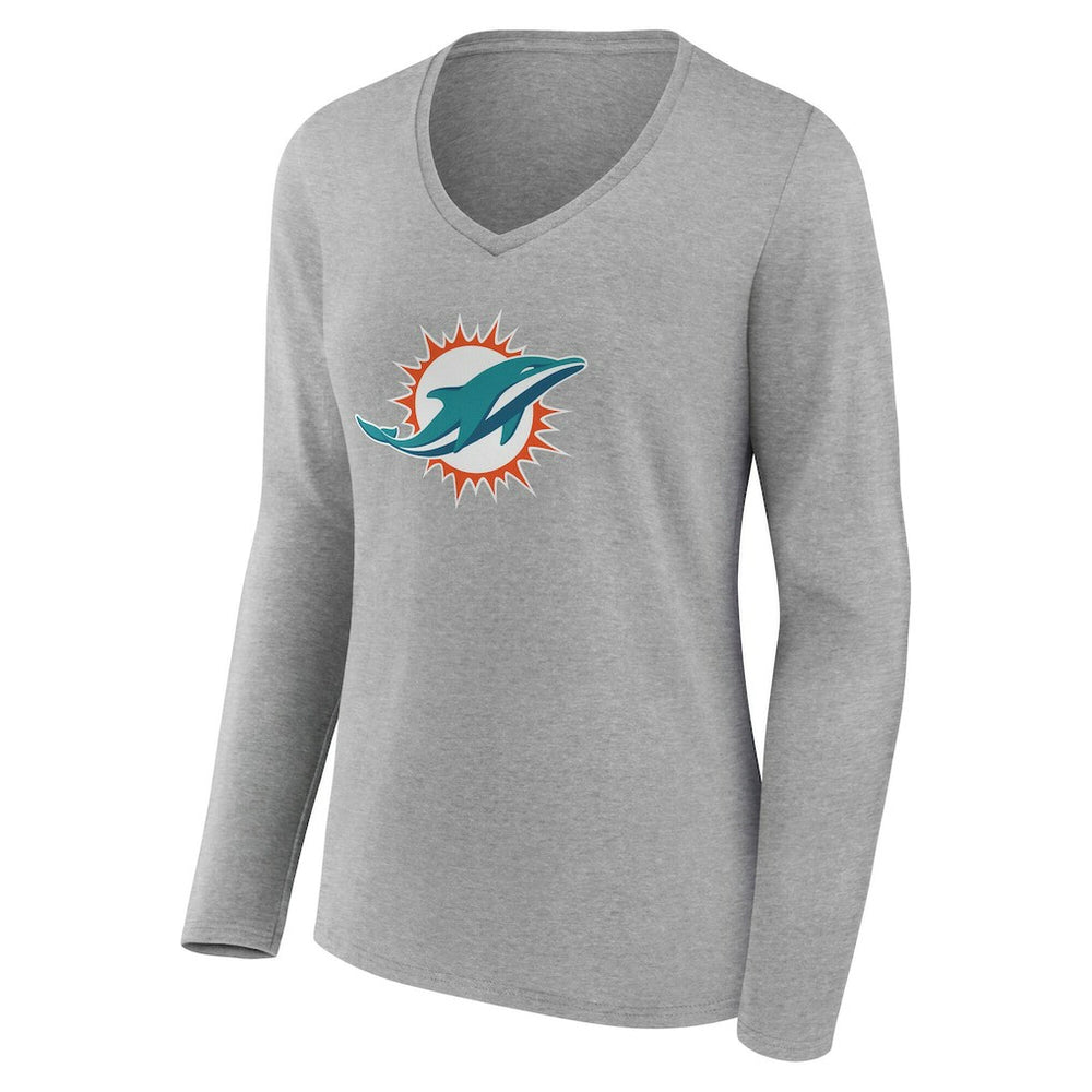 Miami Dolphins Women's Team Authentic Personalized Name & Number Long Sleeve V-Neck T-Shirt Gray - NFL