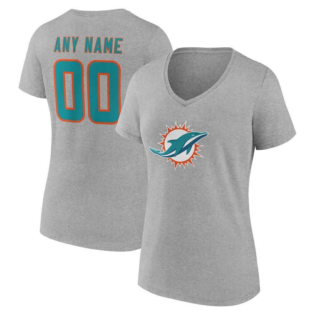 Miami Dolphins Women's Team Authentic Personalized Name & Number V-Neck T-Shirt Gray - NFL