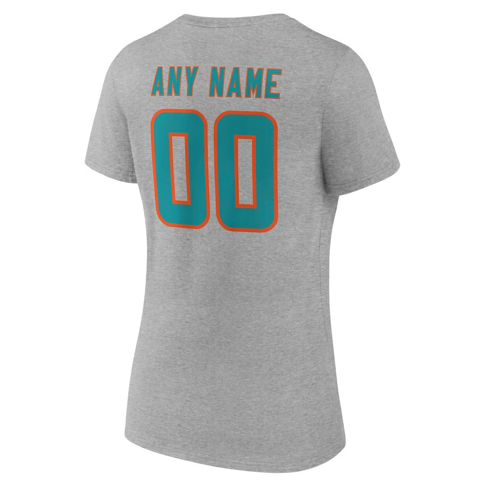 Miami Dolphins Women's Team Authentic Personalized Name & Number V-Neck T-Shirt Gray - NFL