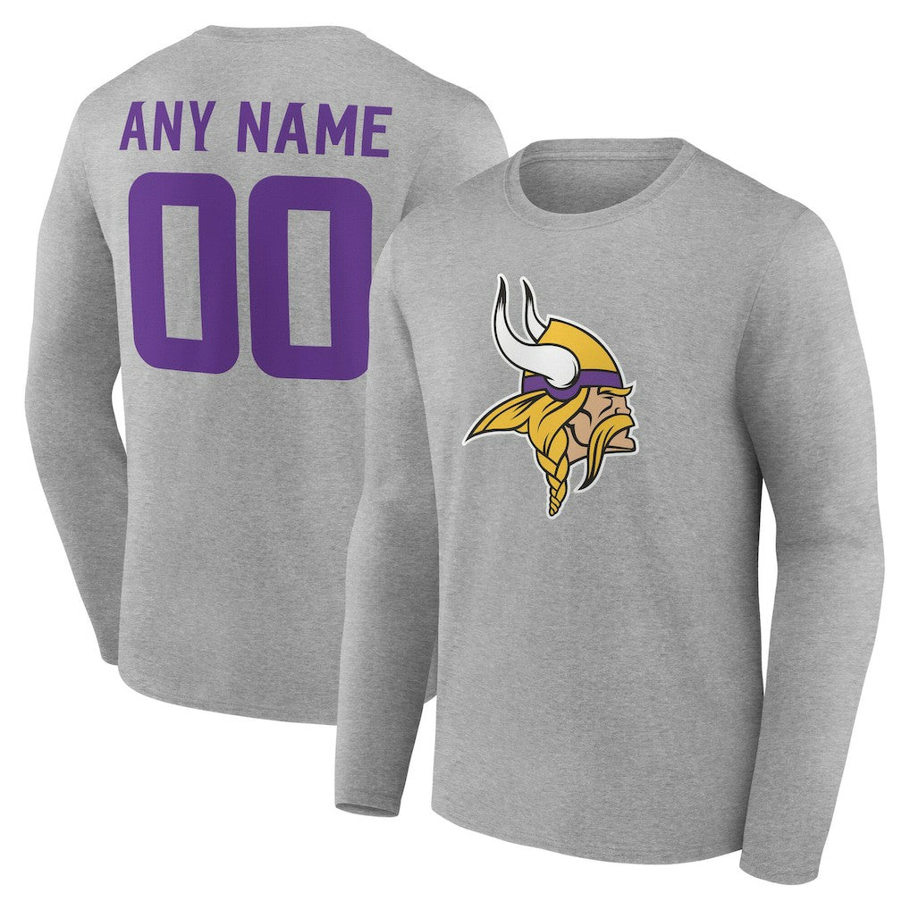 Minnesota Vikings Team Authentic Personalized Name & Number Long Sleeve T-Shirt Gray - NFL