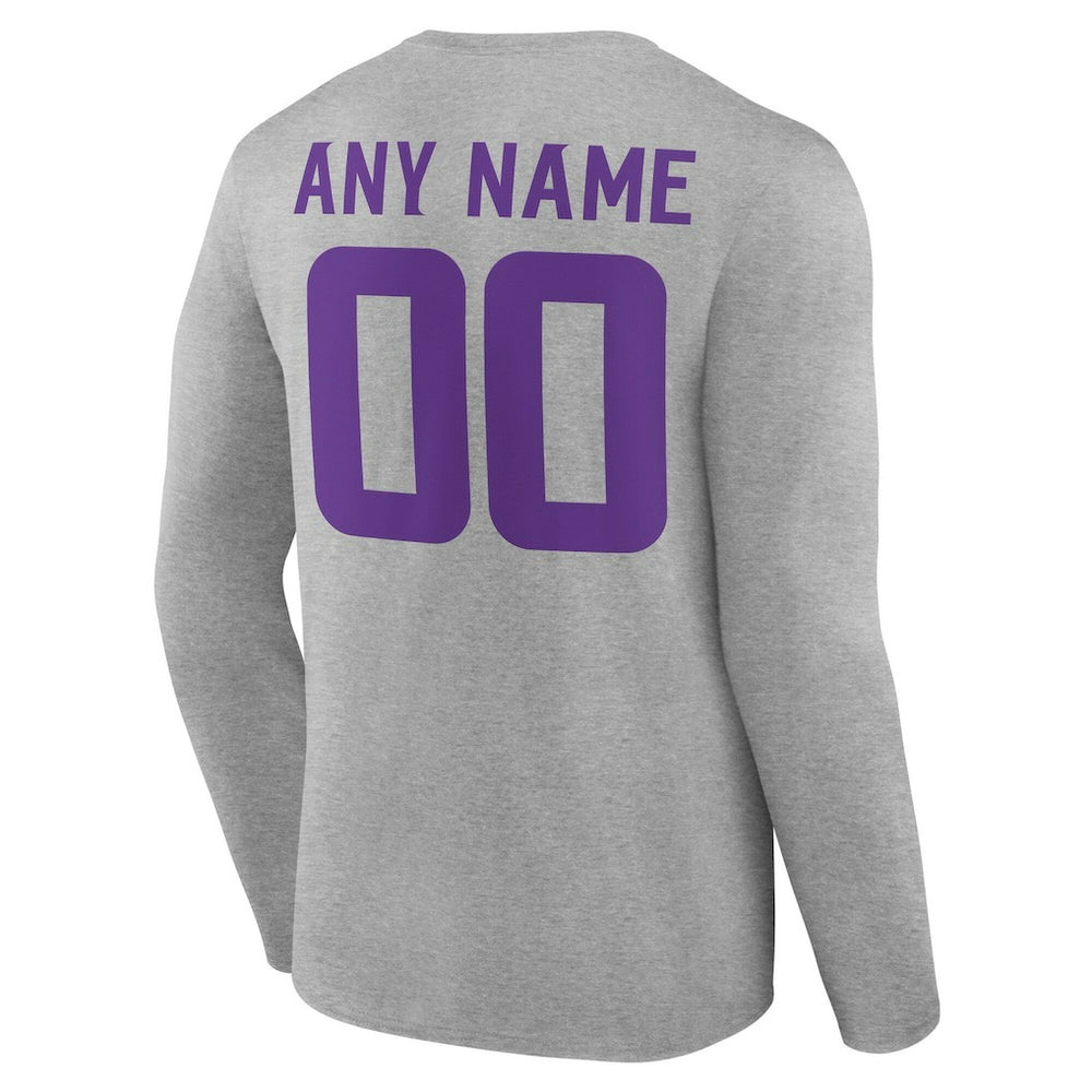 Minnesota Vikings Team Authentic Personalized Name & Number Long Sleeve T-Shirt Gray - NFL