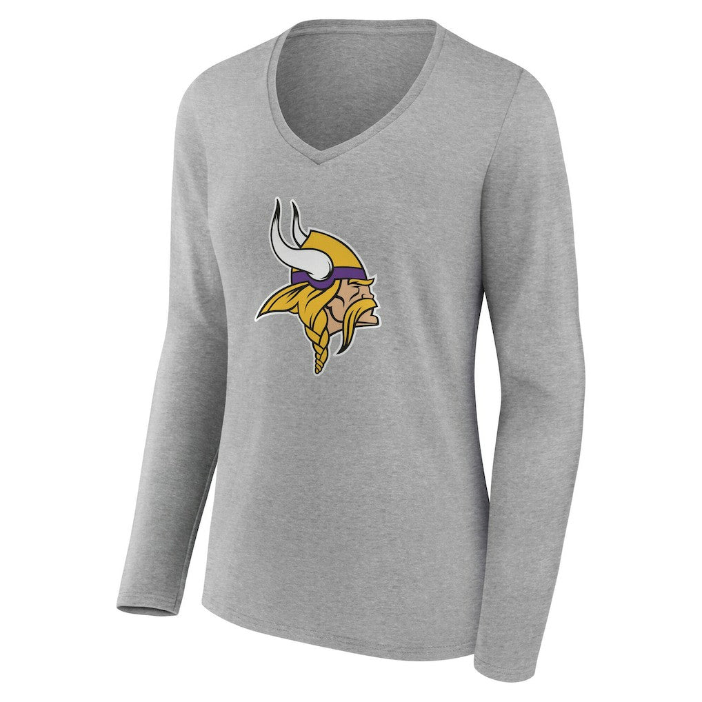 Minnesota Vikings Women's Team Authentic Personalized Name & Number Long Sleeve V-Neck T-Shirt Gray - NFL