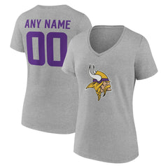 Minnesota Vikings Women's Team Authentic Personalized Name & Number V-Neck T-Shirt Gray - NFL