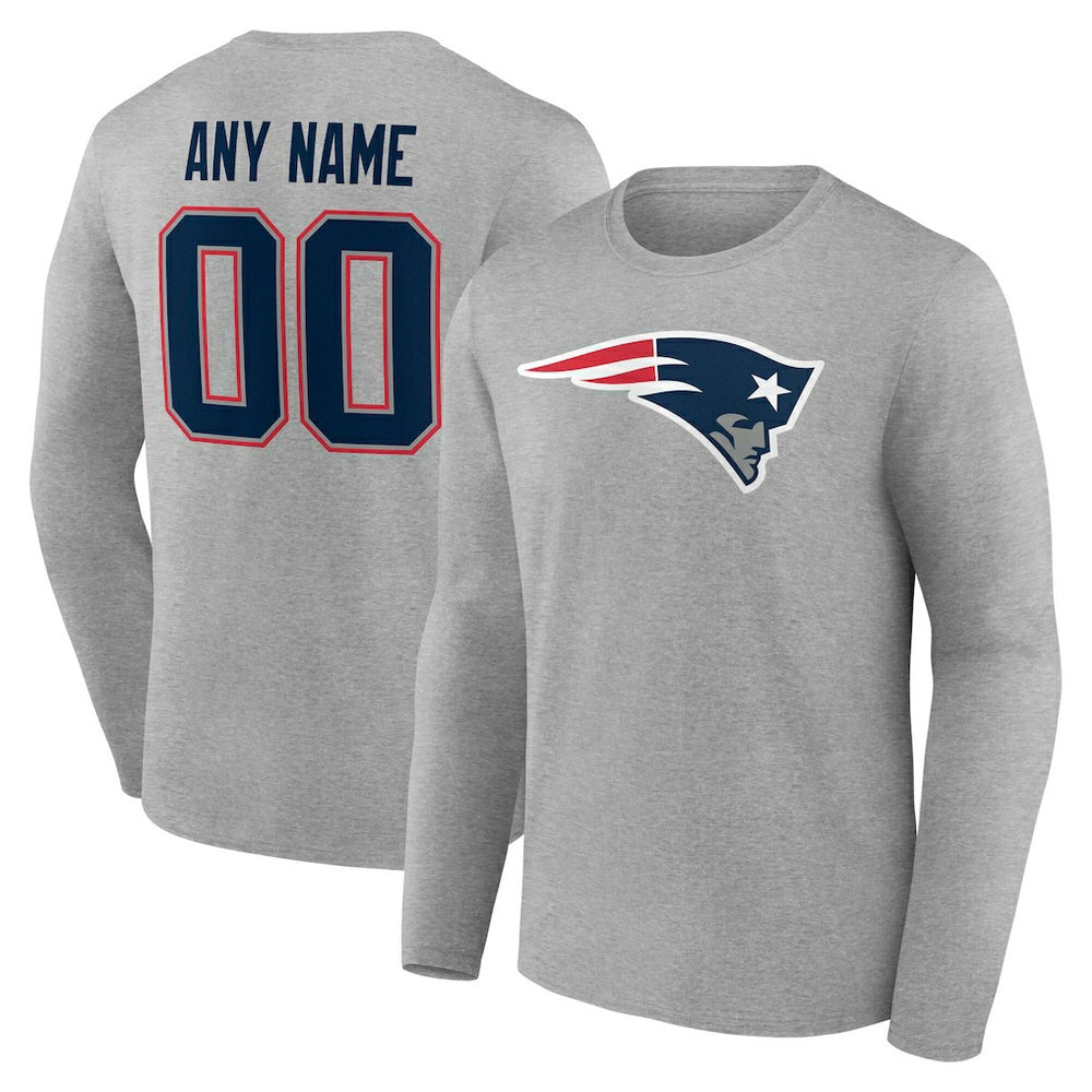 New England Patriots Team Authentic Personalized Name & Number Long Sleeve T-Shirt Gray - NFL
