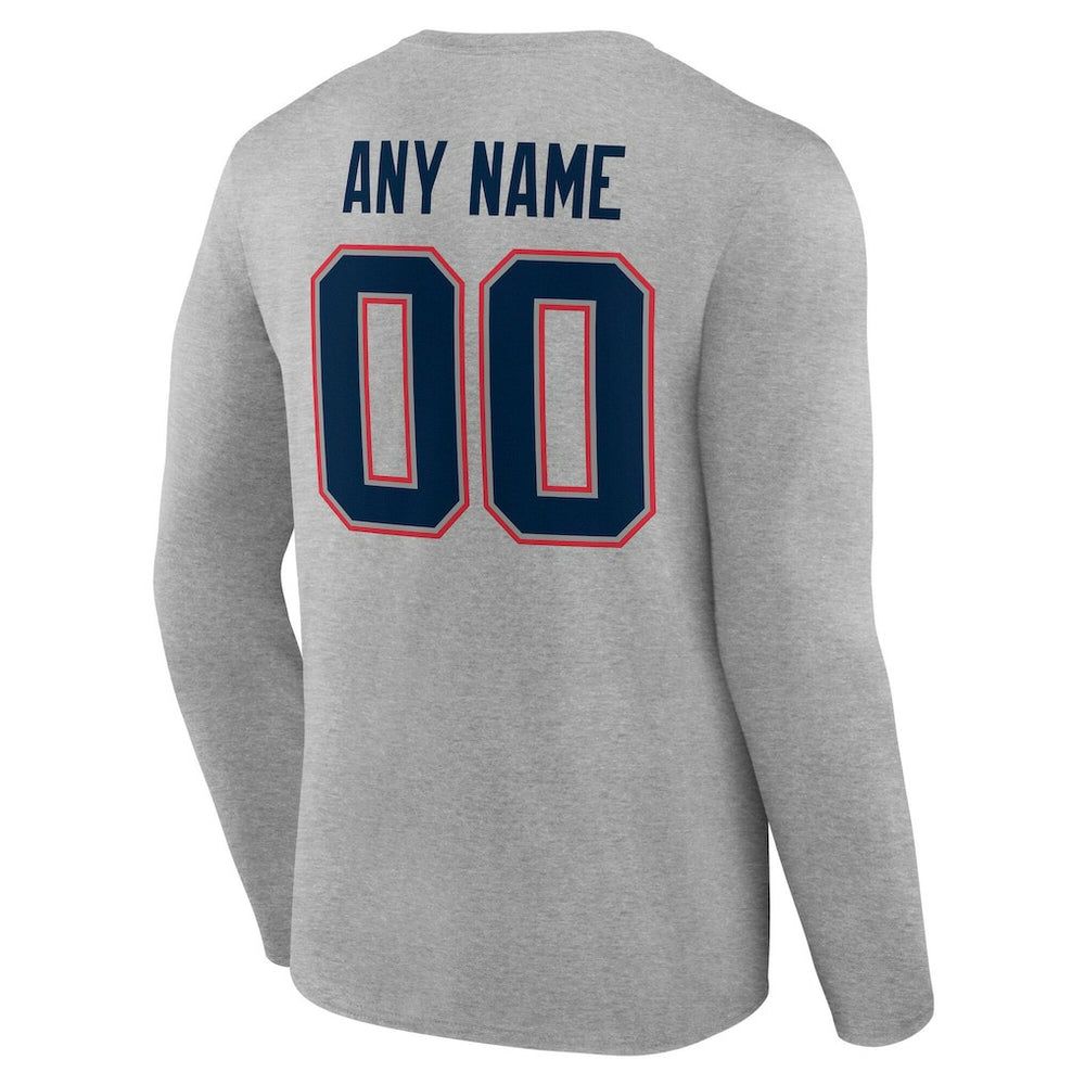 New England Patriots Team Authentic Personalized Name & Number Long Sleeve T-Shirt Gray - NFL