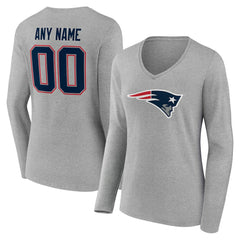 New England Patriots Women's Team Authentic Personalized Name & Number Long Sleeve V-Neck T-Shirt Gray - NFL