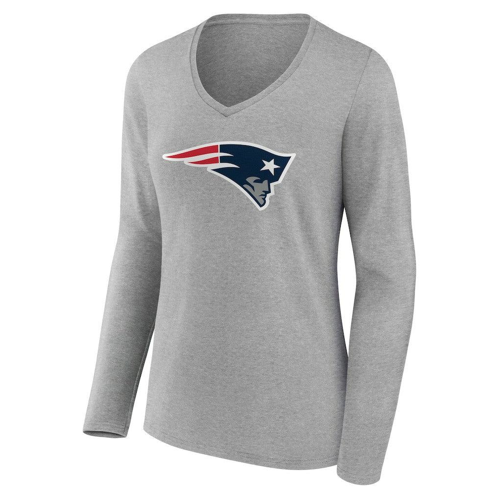 New England Patriots Women's Team Authentic Personalized Name & Number Long Sleeve V-Neck T-Shirt Gray - NFL