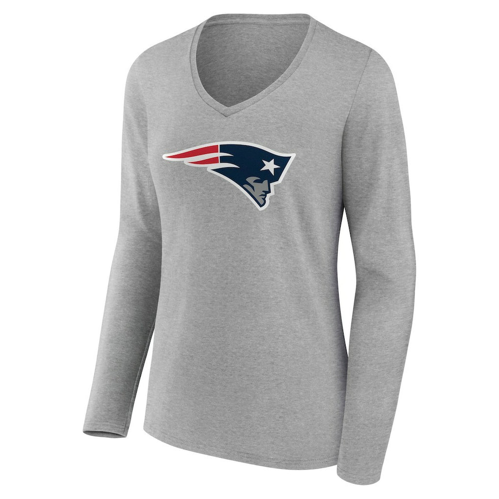 New England Patriots Women's Team Authentic Personalized Name & Number Long Sleeve V-Neck T-Shirt Gray - NFL