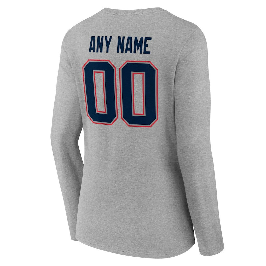 New England Patriots Women's Team Authentic Personalized Name & Number Long Sleeve V-Neck T-Shirt Gray - NFL