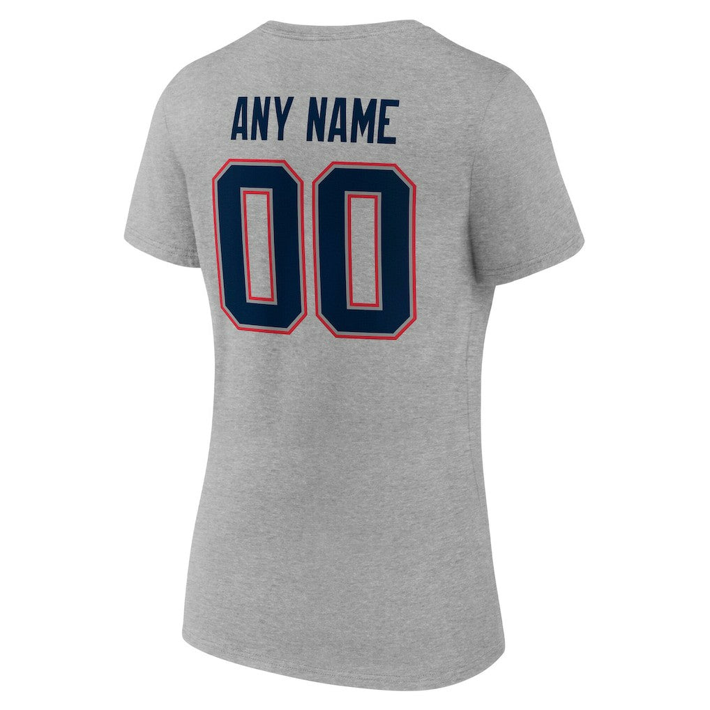New England Patriots Women's Team Authentic Personalized Name & Number V-Neck T-Shirt Gray - NFL