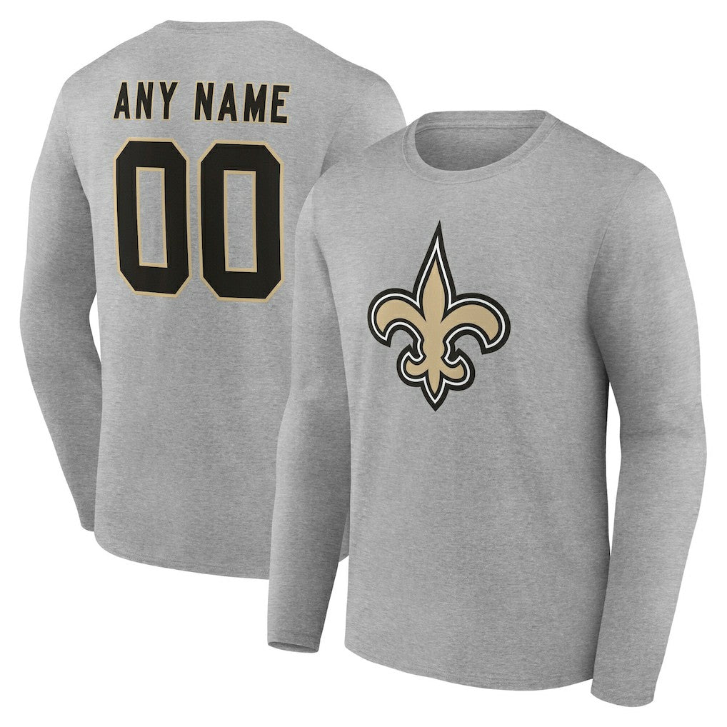 New Orleans Saints Team Authentic Personalized Name & Number Long Sleeve T-Shirt Gray - NFL