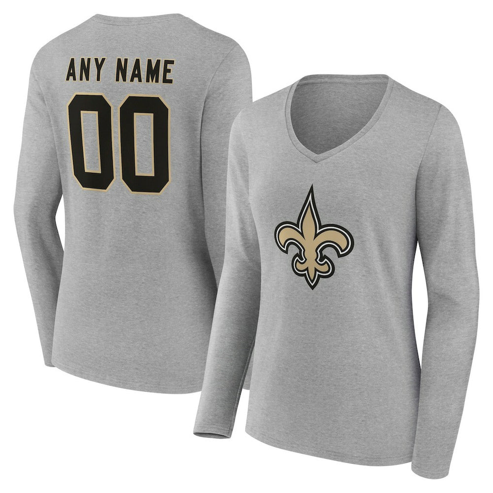 New Orleans Saints Women's Team Authentic Personalized Name & Number Long Sleeve V-Neck T-Shirt Gray - NFL