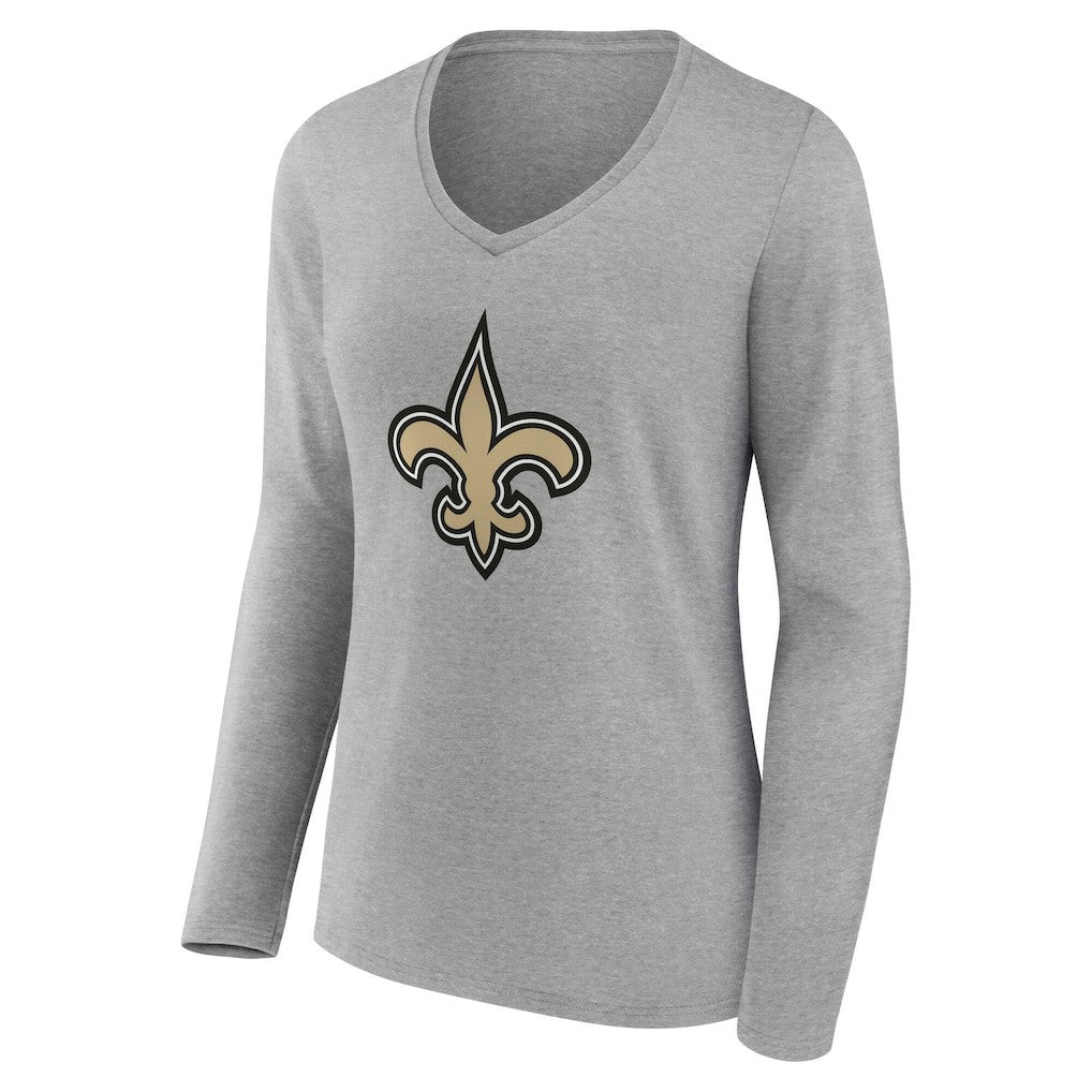 New Orleans Saints Women's Team Authentic Personalized Name & Number Long Sleeve V-Neck T-Shirt Gray - NFL