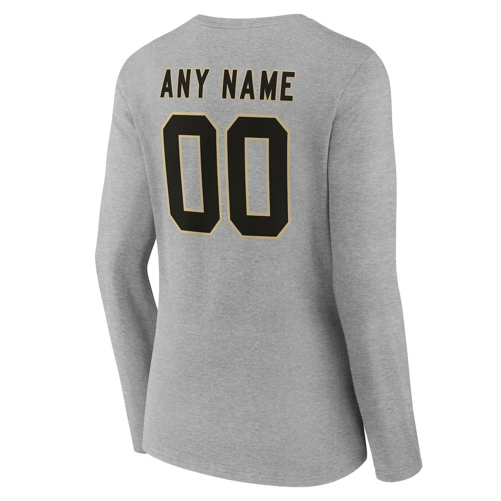 New Orleans Saints Women's Team Authentic Personalized Name & Number Long Sleeve V-Neck T-Shirt Gray - NFL