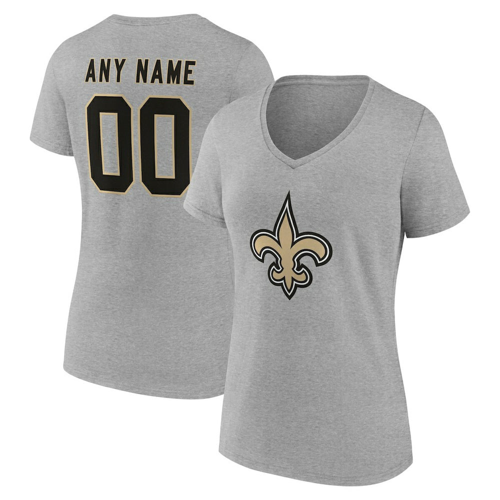 New Orleans Saints Women's Team Authentic Personalized Name & Number V-Neck T-Shirt Gray - NFL