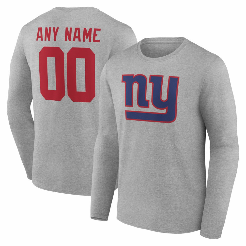New York Giants Team Authentic Personalized Name & Number Long Sleeve T-Shirt Gray - NFL