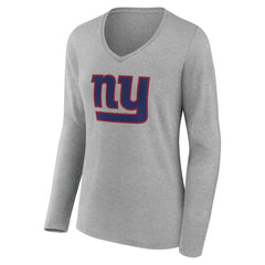 New York Giants Women's Team Authentic Personalized Name & Number Long Sleeve V-Neck T-Shirt Gray - NFL