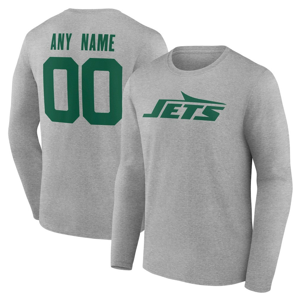 New York Jets Team Authentic Personalized Name & Number Long Sleeve T-Shirt Gray - NFL