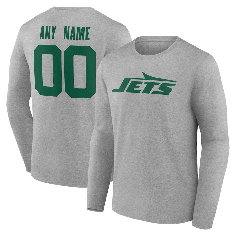 New York Jets Team Authentic Personalized Name & Number Long Sleeve T-Shirt Gray - NFL