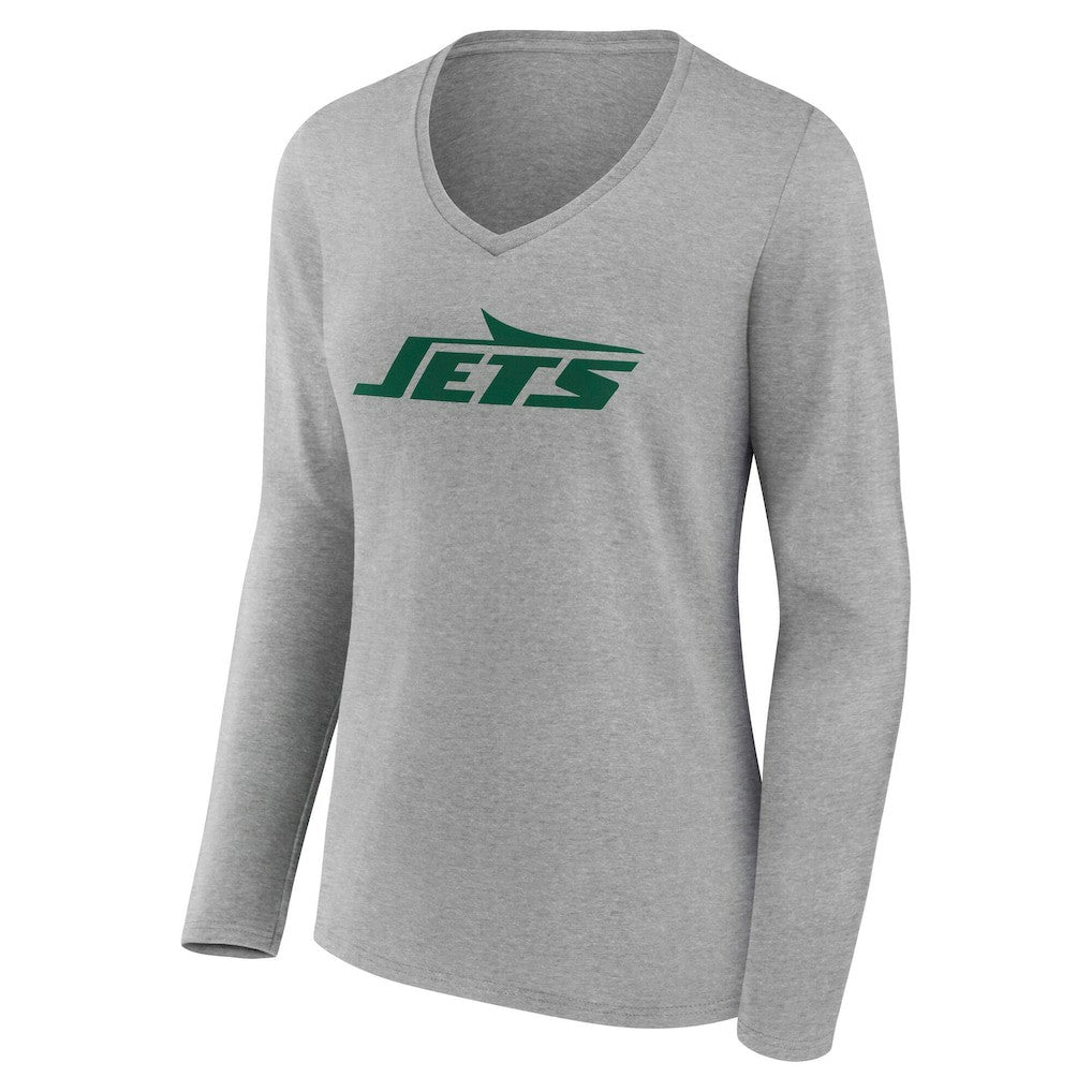 New York Jets Women's Team Authentic Personalized Name & Number Long Sleeve V-Neck T-Shirt Gray - NFL