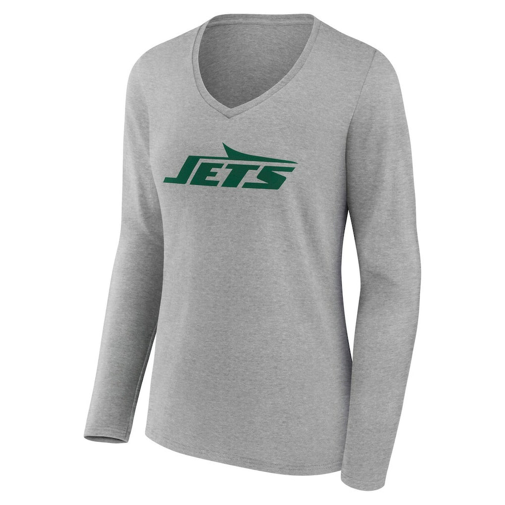 New York Jets Women's Team Authentic Personalized Name & Number Long Sleeve V-Neck T-Shirt Gray - NFL